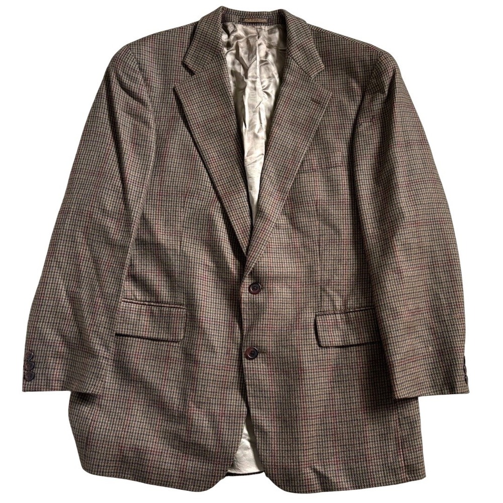Vtg Polo University Club Wool Flannel Sport Coat Men 44 Brown Houndstooth USA